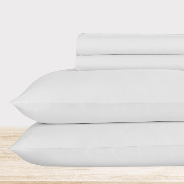 Pure White -Queen Sheet Set, 100% Extra Long Staple, 500 Thread Count Sateen Weave, 4 Piece Set, California Design Den