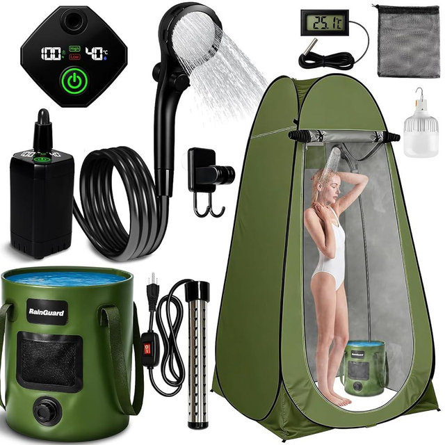 Portable Camping Shower, 6000mAh Rechargeable Shower Pump, Large Capacity Foldable Bucket, 6' 7" Filtered Shower Head, Summer Beach, Outdoor Camp Showering, Hiking, Pet Bath, RV Car Wash, Water Plant
