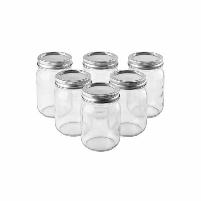 FastRack 16 oz Regular Mouth Mason Jars (Pack of 6) with Airtight Metal Lids | Pint Glass Canning Jars for Food Storage, Fermentation & Pickling | Clear Glass Canisters
