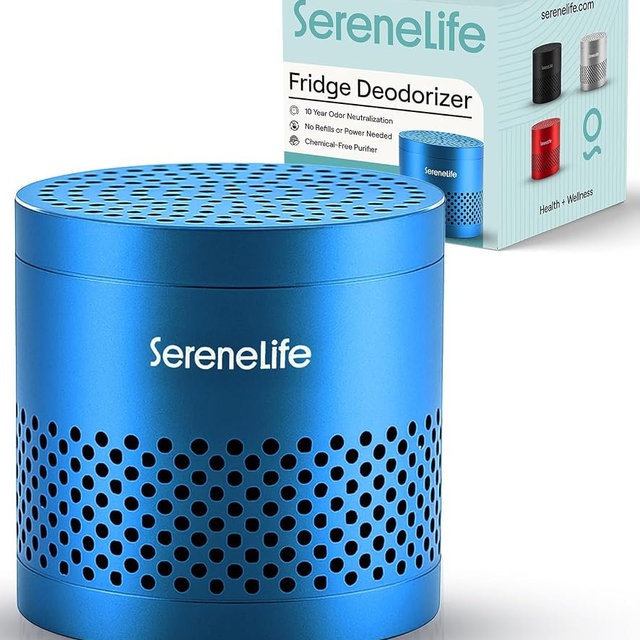 SereneLife Fridge Deodorizer & Odor Eliminator, Multi-Use Refrigerator Deodorizer Aluminum Pod for Freezer, Closet, Car, Shoes & Enclosed Spaces, Compact, Reusable & Lasts Up to 10 Years (Blue)