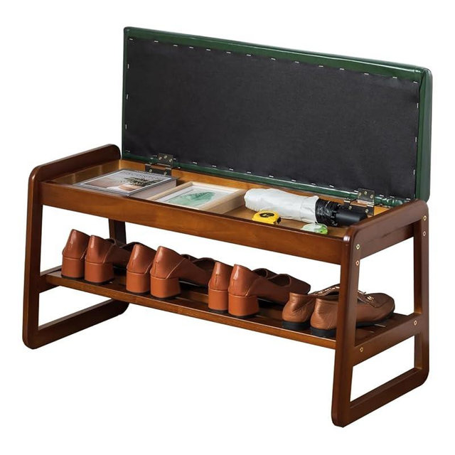 ABAMFUR Shoe Rack Bench, Solid Wood Entryway Bench with Flip-Open Storage Box for Entry, Hallway (Green-31.5")