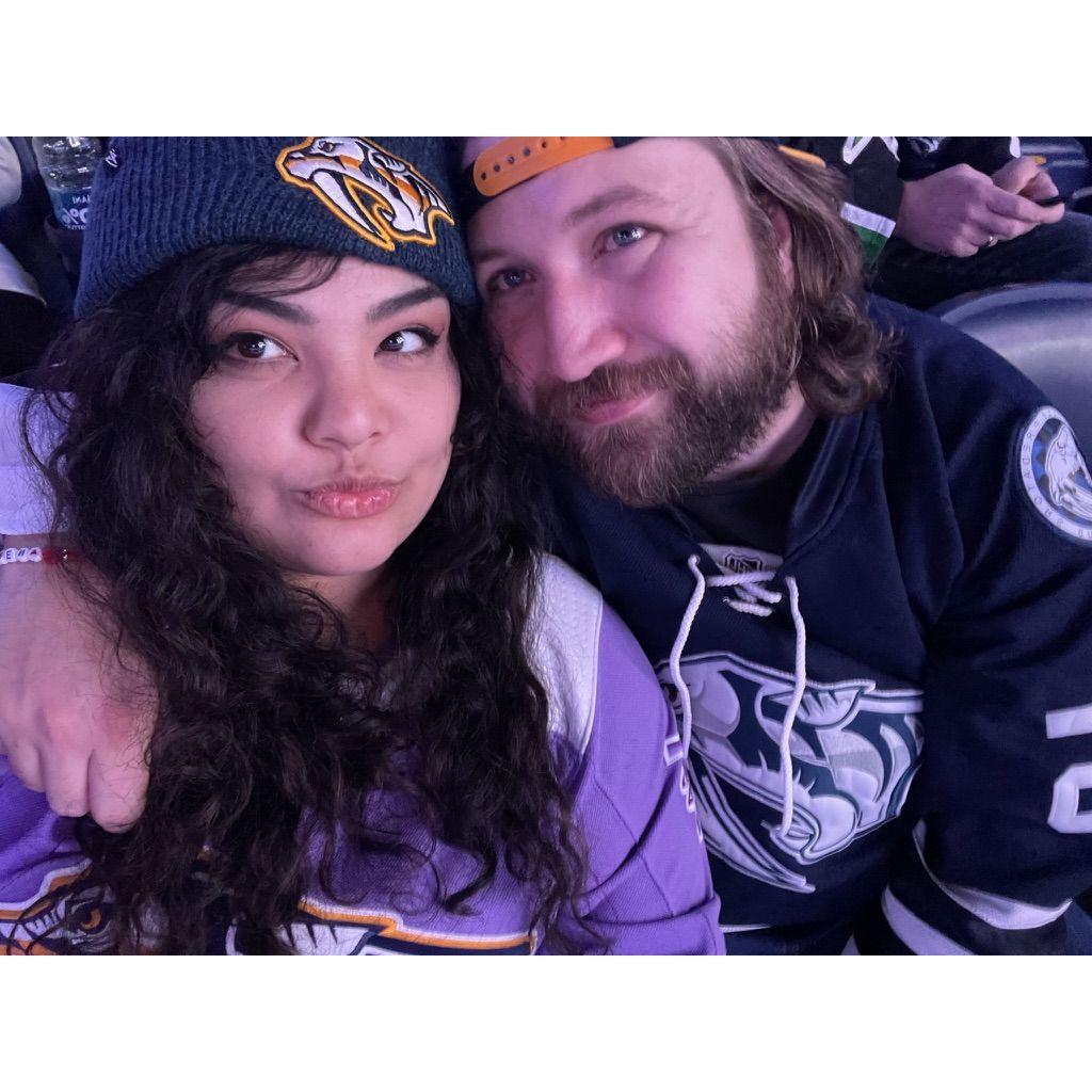 First Preds game. First time meeting his family!