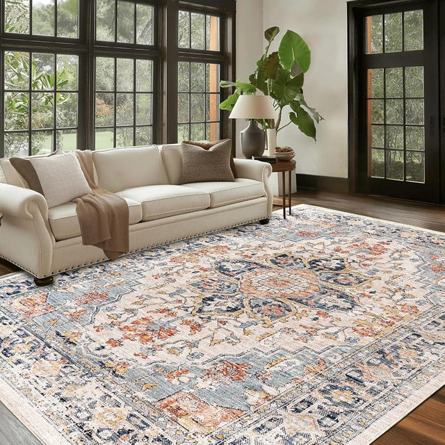 QD-Udreamy 8x10 Area Rugs - Machine Washable Area Rugs 8x10 for Living Room, Soft Washable Rugs 8x10, Non-Slip Washable Area Rug, Stain Resistant Boho Low Pile Thin Washable Rug 8x10