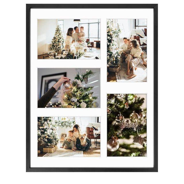 Golden State Art, 4x6 Aluminum Collage Frame, Displays 6x4 Pictures With 5 Openings Mat or One 11x14 Photo, Real Glass, Portrait/Landscape Wall Display, Black, 1 Pack