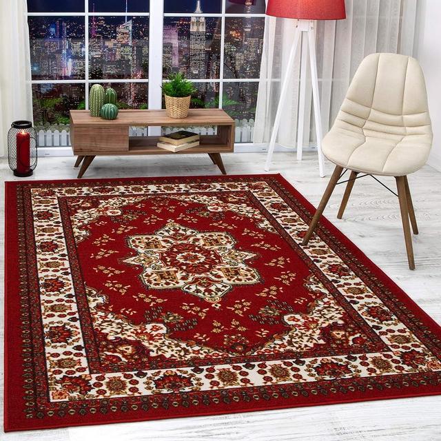 Antep Rugs Alfombras Oriental Traditional 8x10 Non-Skid (Non-Slip) Low Profile Pile Rubber Backing Indoor Area Rugs (Maroon, 7'10" x 10')