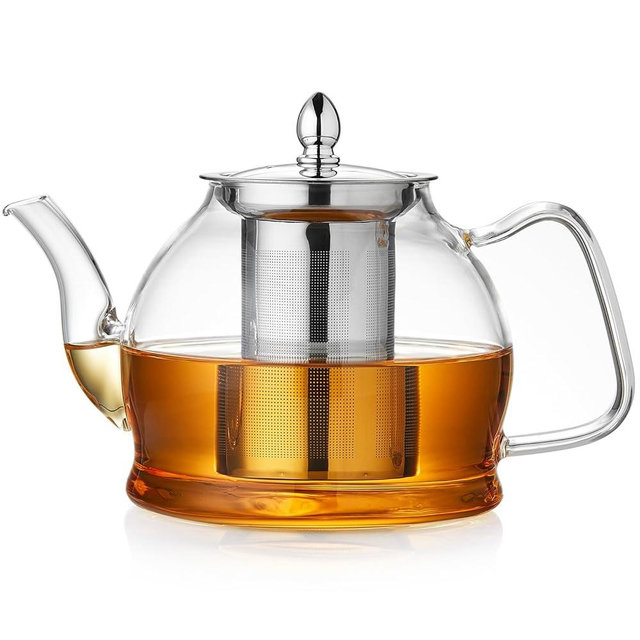DOPUDO 1200ml Glass Teapot with Removable Infuser, Stovetop Safe Tea Kettle, Blooming and Loose Leaf Tea Maker Set