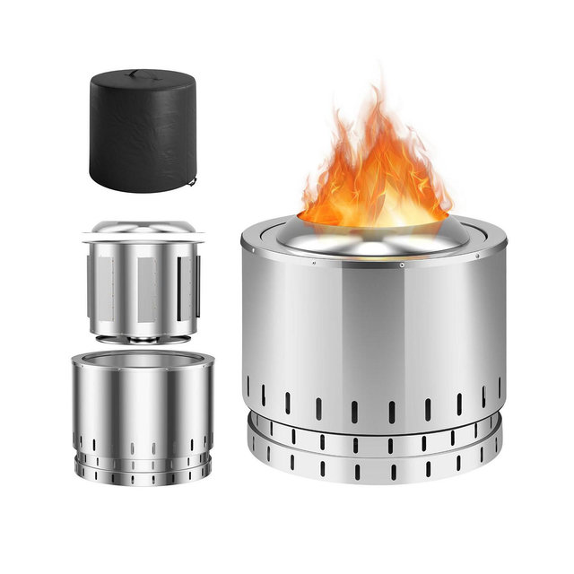 VEBREDA Smokeless Stainless Steel Fire Pit with Ash Pan for Yard Camping