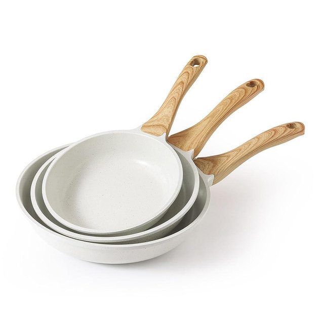 SENSARTE Nonstick Frying Pan Skillets, White Ceramic Coating Omelette Pans, Healthy Cookware Chef's Pan, PTFE & PFAS Free (8+9.5+11 Inch)