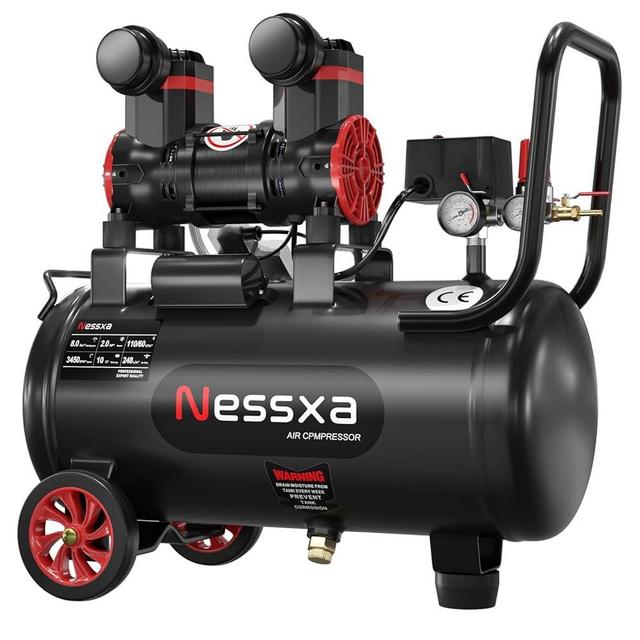 10 Gallon Ultra Quiet Air Compressor, Oil-Free Air Compressor Tank with Two Quick Couplers, 2HP 8.76 CFM@115PSI Pressure 70dB Electric Air Compressor for Woodwork Nailing, Garage, Auto Repair