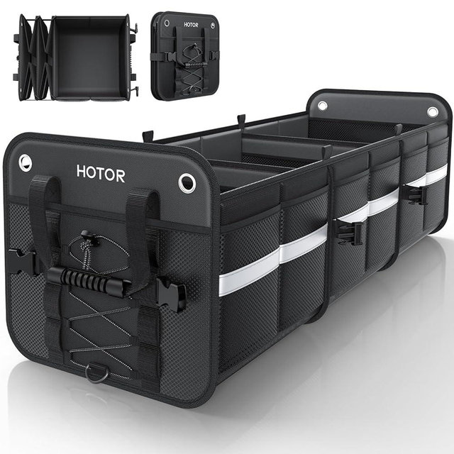 HOTOR Trunk Organizer for SUV – Car Storage Box with Reflective Strips, Collapsible Car Organizer with Large Capacity, Essential Car Accessories for Truck, Van & Sedan, Black, 35.0" x 14.4" x 11.0"