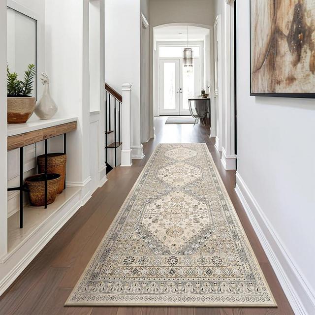 Runner Rug 2x8, Ultra-Thin Kitchen Rugs Non Slip Washable Rugs for Entryway Rug, Runners for Hallways, Runner Low Pile Vintage Soft Rugs for Entryway, Kitchen Bathroom Bedroom (Beige,2'x8')
