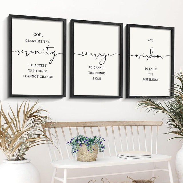 Houmury Serenity Prayer Wall Art Set of 3 - Framed Christian Scripture Wall Decor 12x16” - Bible Verses for Home Decor - “God Grant Me Serenity”