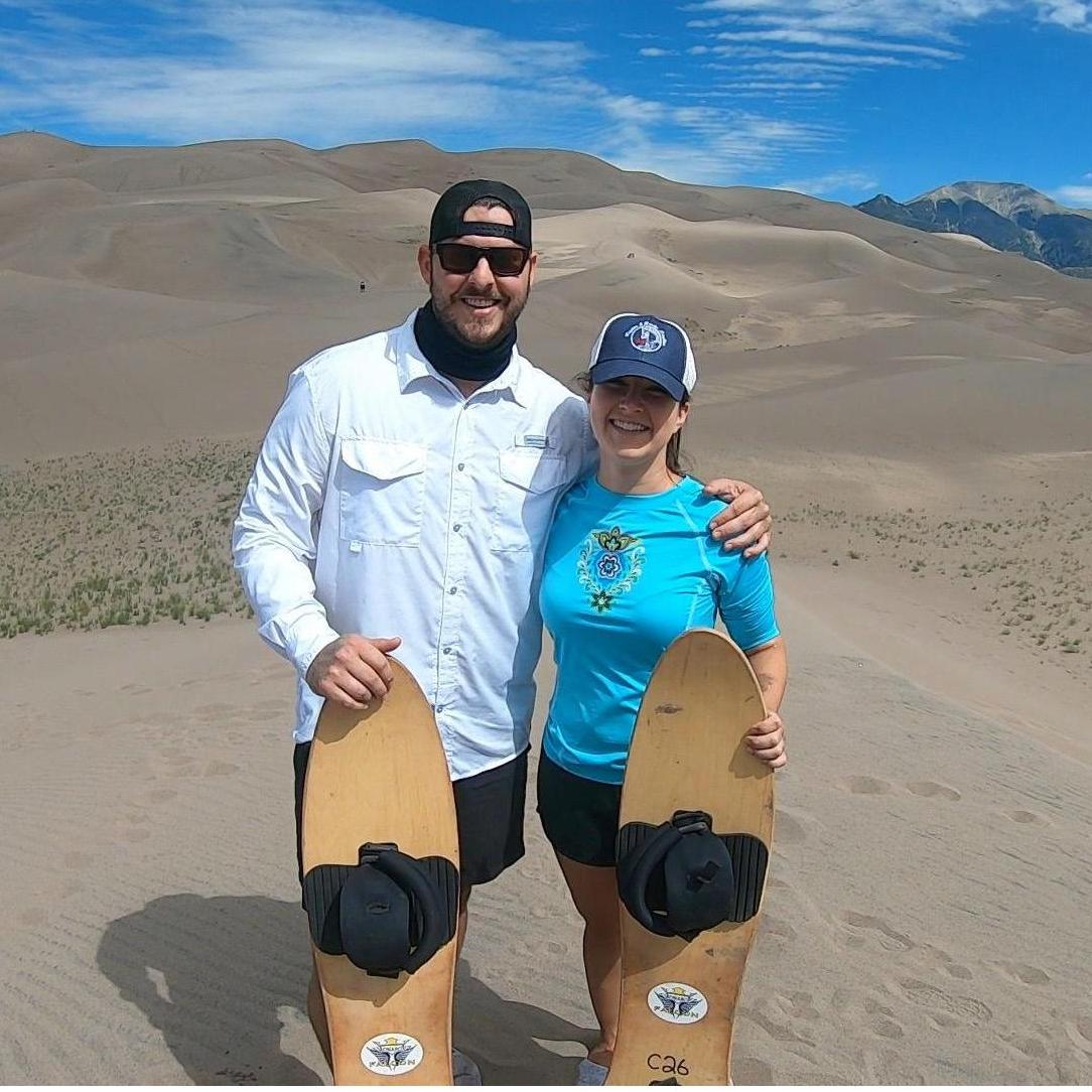 National Park #3 together - sand-boarding down the Great Sand Dunes in Colorado!