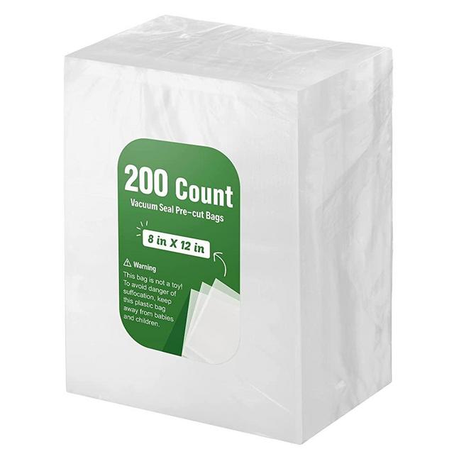 Syntus Vacuum Sealer Bags, 200 Quart 8" x 12" Commercial Grade PreCut Bag, Food Vac Bags for Storage, Meal Prep or Sous Vide