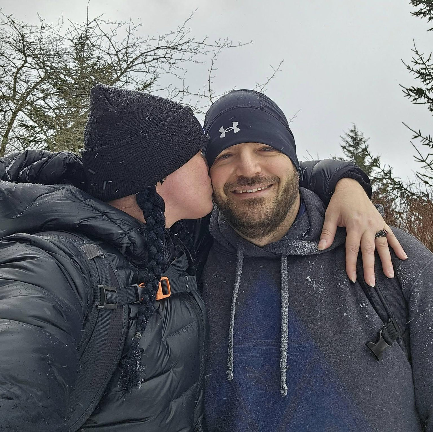 Kiss in the Grayson Highlands on our first hike as an engaged couple