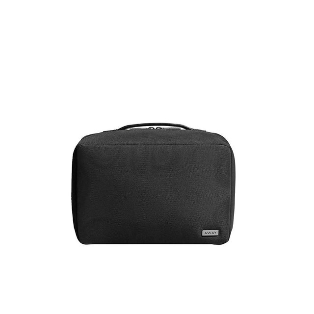 Away Small Toiletry Bag, Travel Essentials Organizer with Mesh and Clear Pockets, Waterproof, Easy to Clean, Compact Travel Pouch, Jet Black