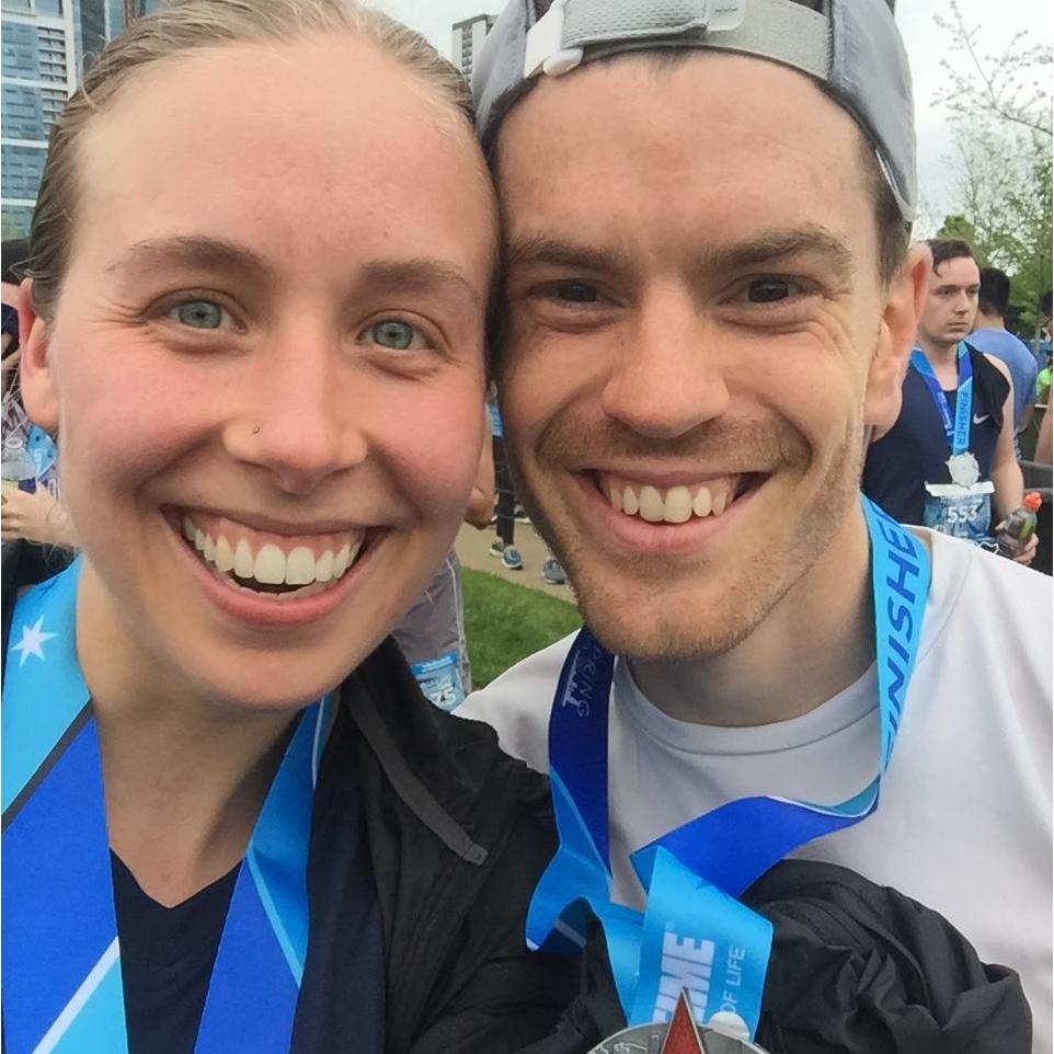 Half marathon finishers. Chris looks like he ran around the block! Me on the other hand...