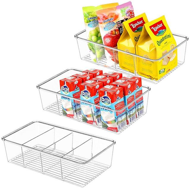 Kootek Refrigerator Organizer Bins with Removable Dividers, Freezer Organizer Bins Clear Pantry Organization and Storage Bins, Plastic Stackable Food