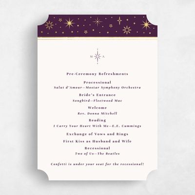 Purple Ticket Wedding Program - Heron Foil