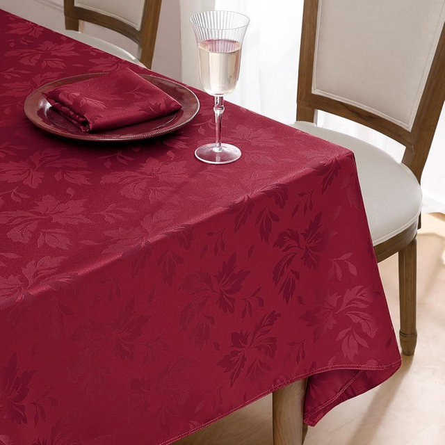 Romanstile Jacquard Rectangle Tablecloth, Elegant Waterproof Damask Floral Pattern Table Cloths Heavy Weight Decorative Table Covers for Dinner/Parties/Holiday - 60 x 102 Inch, Burgundy