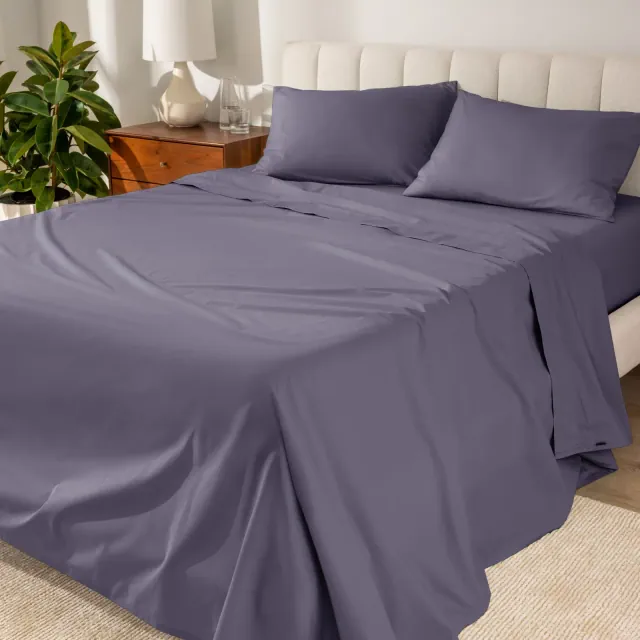 Organic Cotton Percale Dusty Purple 4 Piece Queen Bed Sheet Set by Bare Home