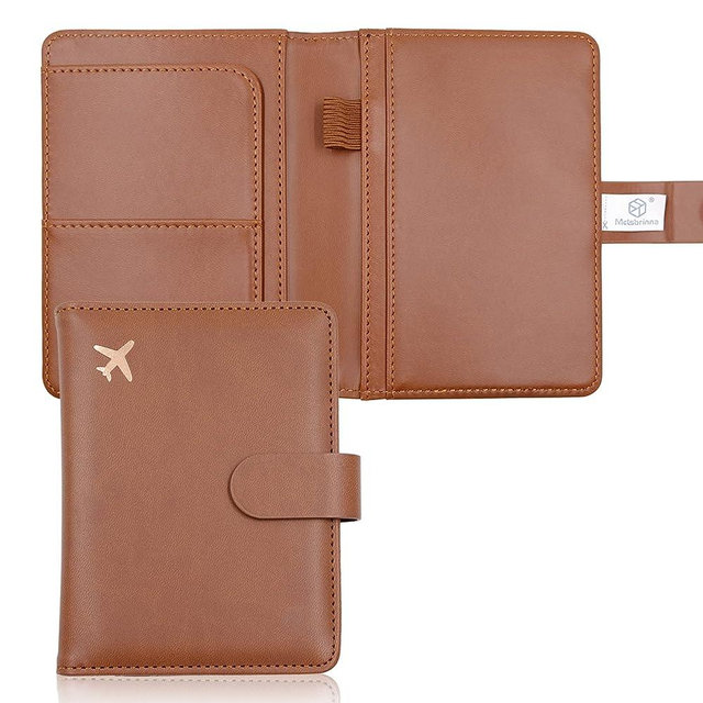 Melsbrinna Premium Leather Passport Holder Covers Case, Waterproof Rfid Blocking Travel Wallet Passport Holder with Pen Holder, Cute Passport Book for Women/Men (Coffee color)
