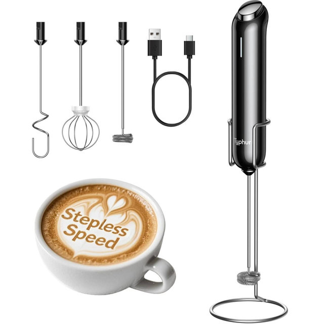 Typhur InstaWhisk Rechargeable Milk Frother Wand, Handheld Mixer with Variable Speed and 3 Whisks for Coffee, Matcha, and Latte