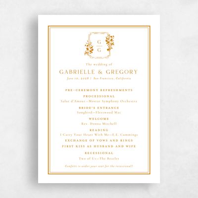 Nutmeg, Orange Wedding Program - Emelina