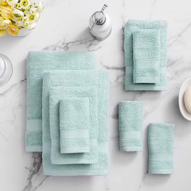 Welhome Basic 100% Cotton Towel (Aqua) - 8 Piece Set - Quick Dry - Absorbent - Soft - 434 GSM - Machine Washable - 2 Bath - 2 Hand - 4 Wash Towels