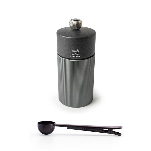 Peugeot Line Manual Pepper Mill Carbon Graphite Aluminum, 12 cm - 4.75" With Stainless Steel Spice Scoop/Bag Clip