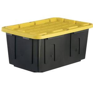 Project Source Commander Large 27 -Gallons ( 108 -Quarts ) Black and Yellow Heavy Duty Stackable Tote with Standard Snap Lid