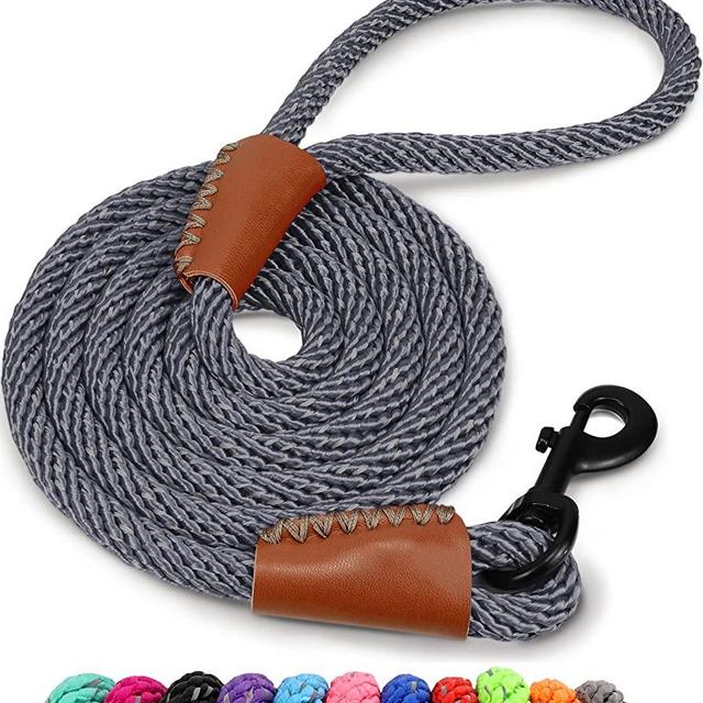 Dynmeow 6 ft Reflective Nylon Dog Rope Leash, 1/2 Inch Thick Strong Rope Lead for Small Medium Large Breed Dogs from 20 lbs to 180 lbs, Gray