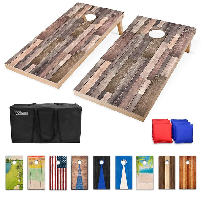 GoSports 4 x 2 ft Regulation Size Wood Cornhole Boards - 10 Vintage Wood Designs (Choose Your Style)