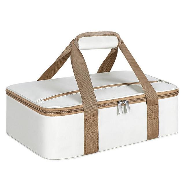 MIAOJIE Insulated Casserole Carrier, Portable Casserole Carrier for Hot or Cold Food Lunch Tote Warmer or Cooler Bag, Lasagna Lunch Bag for Potluck Parties- Fits 9" x 13" Baking Dish-Beige