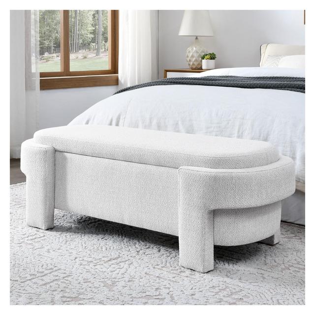 Karen Large Storage Upholstered White Linen Bench With Solid wood legs-Maison Boucle