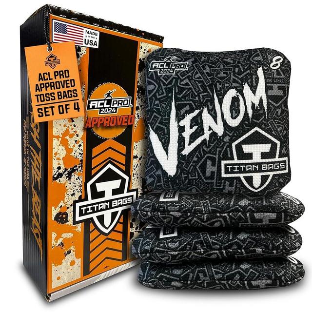 Titan Bags Venom Cornhole Bags - 6" x 6" ACL PRO Approved Cornhole Bean Bags for Tournaments - Versatile & Durable Regulation Cornhole Bags Ideal for Indoor/Outdoor Toss Sports & Games (4 Pack)