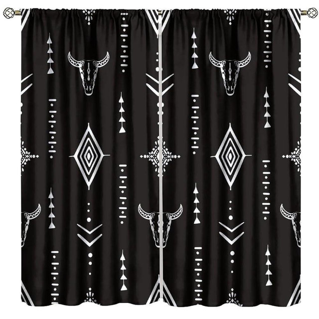Nanacur Aztec Tribal Blackout Curtains, Western Bohemian Bull Skull Vintage Rustic Black Cow Print Window Drapes, for Living Room Bedroom 31.5(W)*72(L) 2 Panels