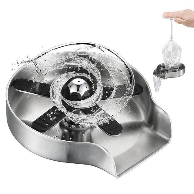 Kitchen Sink Glass Rinser, with 360 Rotating Jet Glass Rinser, Faucet Glass Rinsing Device, Kitchen Aink Faucet Bottle Washer, Stainless Steel Anti-Rust, Brushed Nickel…