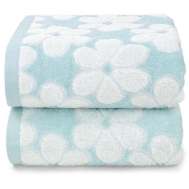 Cotton Towels for Bathroom Decor with Floral Jacquard, Super Soft and Absorbent Bath Towel Set of 2, Large Size 27.5x55 Inches