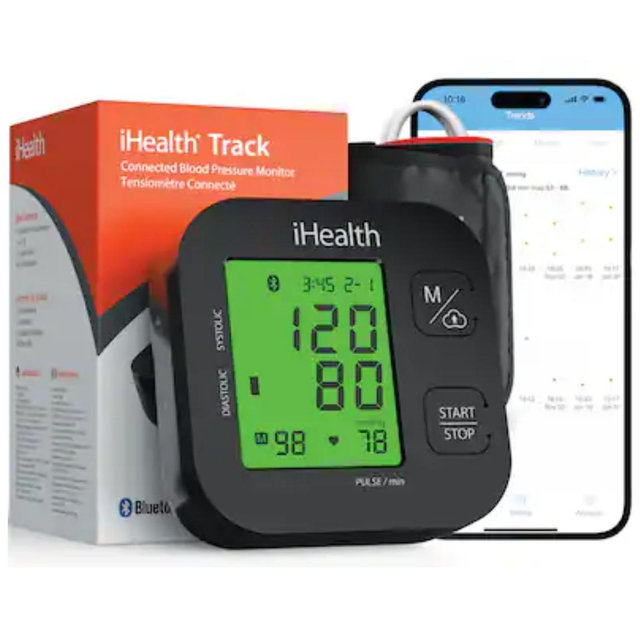 iHealth - Track Plus, Smart Upper Arm Blood Pressure Monitor, Wide Range Cuff, Bluetooth Compatible - Black