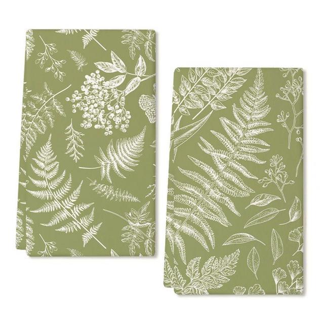 ARKENY White Leaves Spring Kitchen Towels Dish Towels Set of 2,Green Hand Towels 18x26 Inch Drying Dishcloth,Farmhouse Home Seasonal Spring Decorations AD291