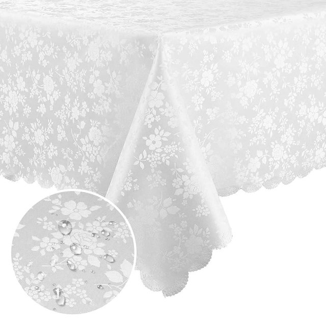 smiry Rectangle Table Cloth, Waterproof Heavy Duty Vinyl Tablecloths, Wipeable Washable Table Cover for Kitchen and Dining Room (White, 60" X 84")