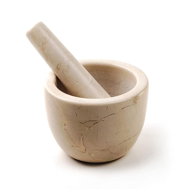 RSVP International (BGMP-80) Beige Marble Mortar & Pestle, 3 Ounce | Grind Spices, Powder Pesto, Mash Herbs, Crush Pills | Unique Marble Design
