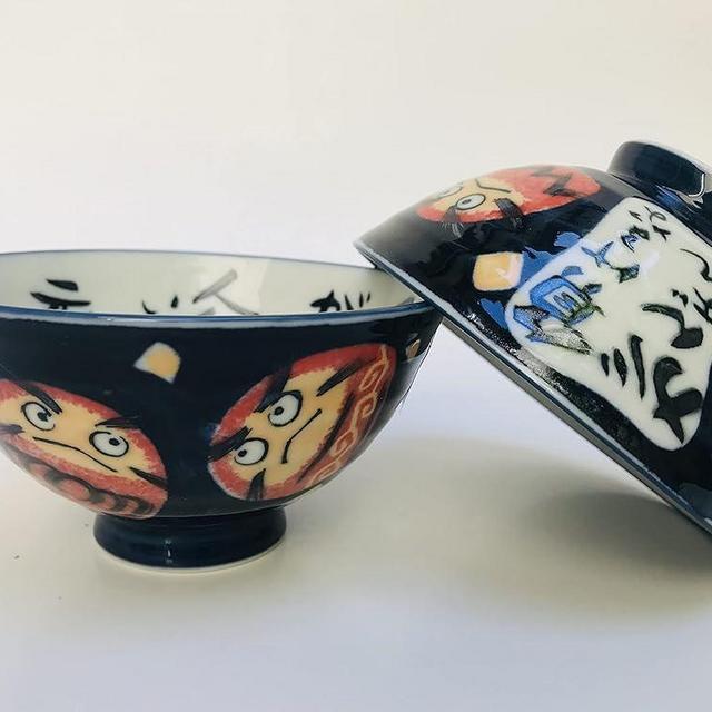 Yasirona 2 Pc Japanese Dark Blue Daruma Rice Bowl Set Includes 2 Bowls