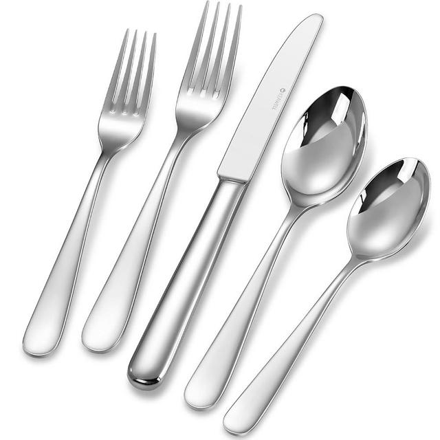 KEAWELL Premium 65-Piece Louise Silverware Set, 18/10 Stainless Steel, Service for 12, Fine Flatware Set, Smooth and Exceptional mirror finish, Dishwasher Safe (65)
