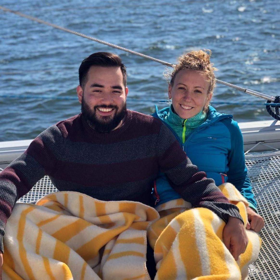 The colors! and being on a catamaran! A favorite photo from early on after we started dating.