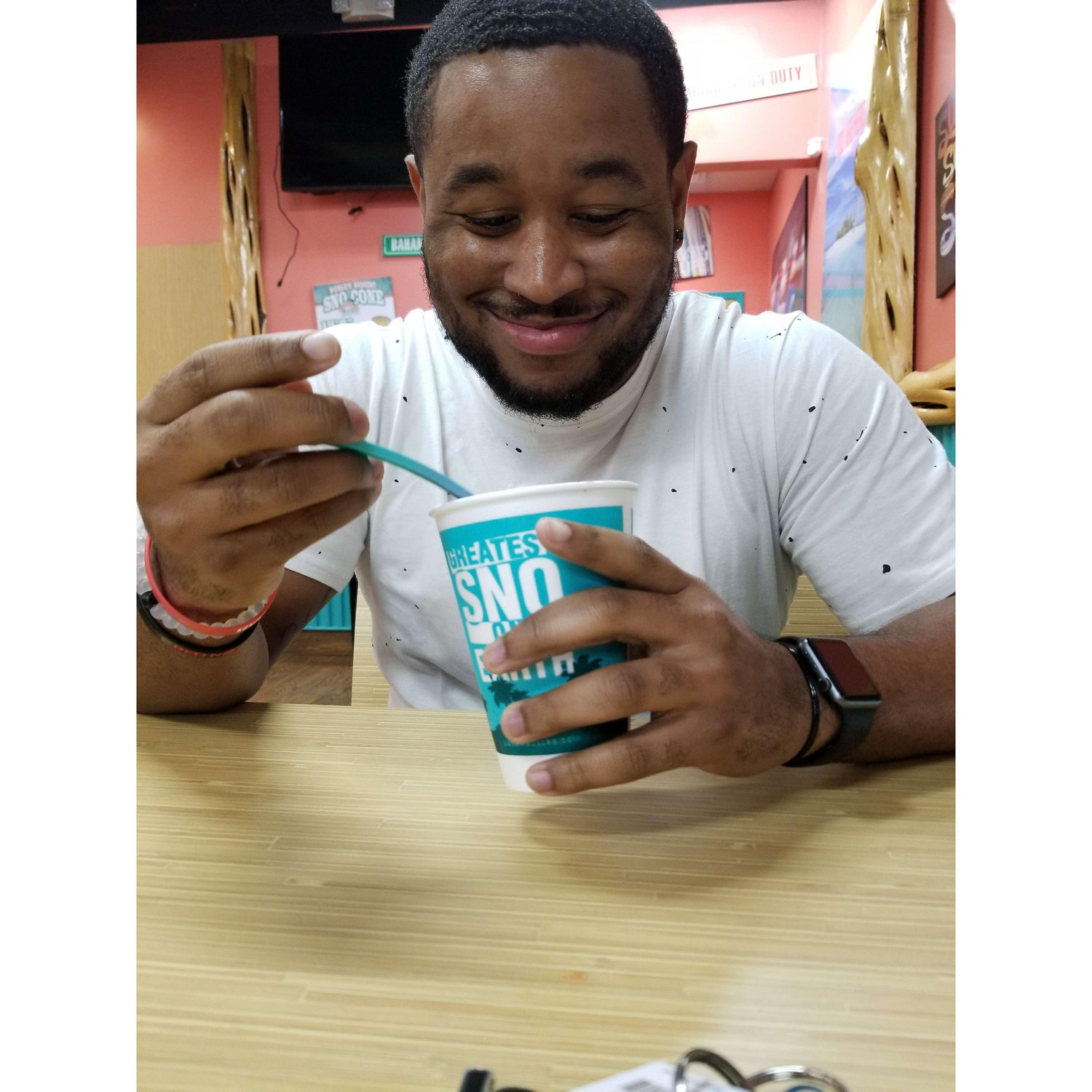 Date first for Anthony, Bahama Bucks. Little did he know, snow cones are a staple in this household.
