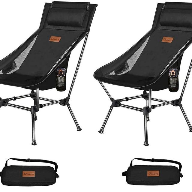DRAXDOG Camping Chair, 2 Way Compact Backpacking Chair, Portable Folding Chair, Beach Chair with Side Pocket, Lightweight Hiking Chair 001 (Black Set)