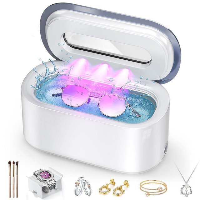 Ultrasonic Jewelry Cleaner, 48KHz Professional Ultrasonic Cleaner for Eyeglasses, Rings, Retainers, Dentures, 30W Jewelry Cleaner Ultrasonic Machine with Dual Cleaning Modes, White