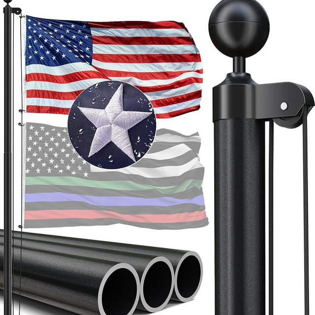 IIOPE 20FT Heavy Duty Flag Pole, 12-Gauge Aluminum,100MPH Wind Tested | Extra Thick Flagpole Kit for House –USA Flag & All Hardware to Fly Two Flags – Great for Patriotic Displays & Gift Giving